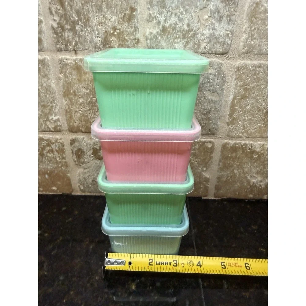 VTG Set Of 4 Goody Handi Boxes Storage Containers Pastel Colors Plastic Lids‎